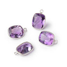 12x10mm Sterling Silver Bezel Amethyst Pavilion Faceted Rectangle 1 Pendant - Beadsofcambay.com