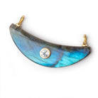 12x40mm Labradorite Crescent Moon with Bezeled Topaz Inlay 1 Connector - Beadsofcambay.com
