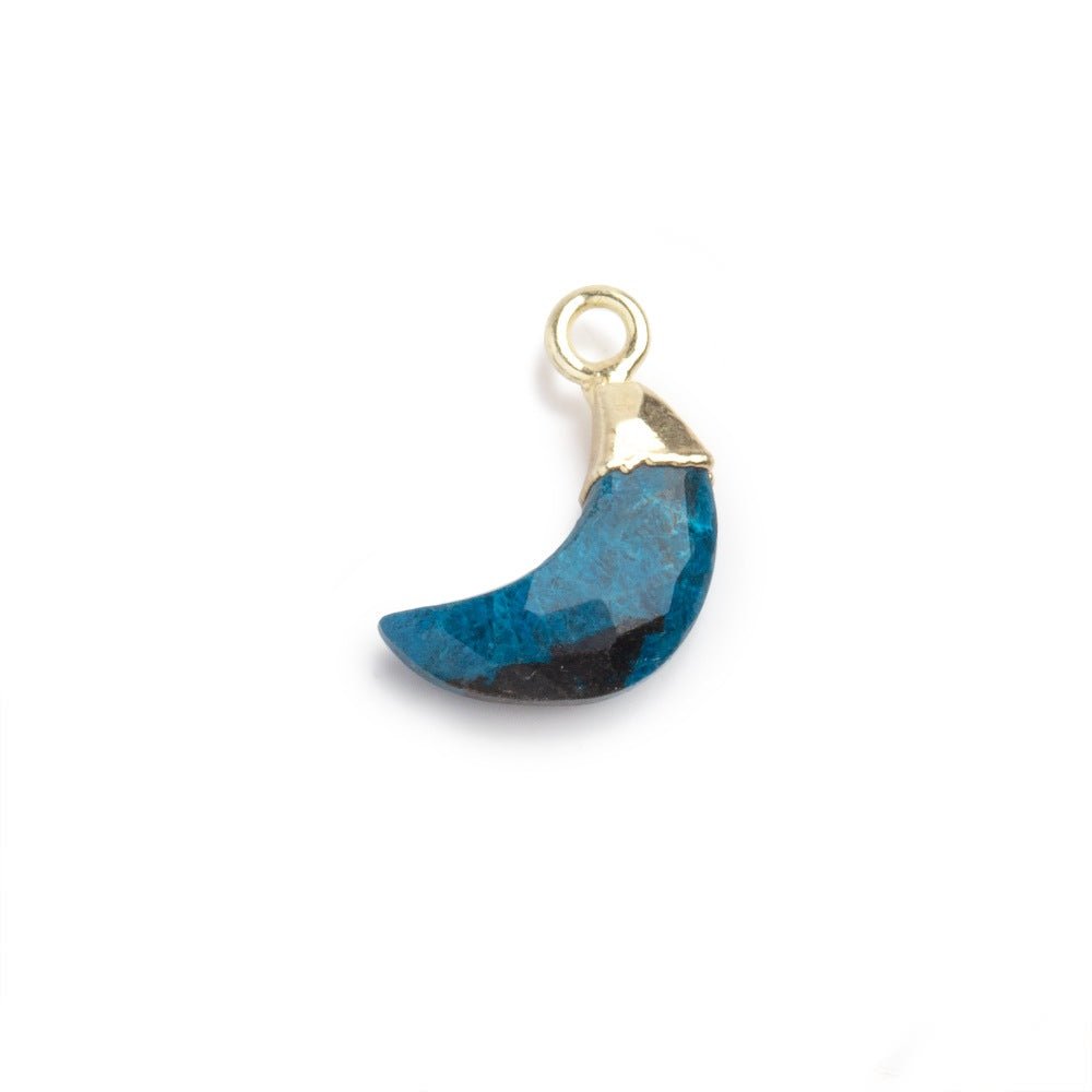 12x7mm Gold Leafed Chrysocolla Faceted Crescent Moon 1 Focal Pendant - Beadsofcambay.com
