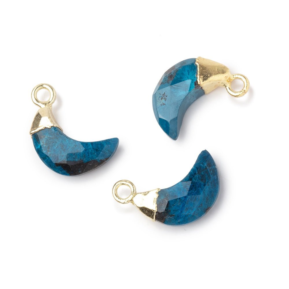 12x7mm Gold Leafed Chrysocolla Faceted Crescent Moon 1 Focal Pendant - Beadsofcambay.com
