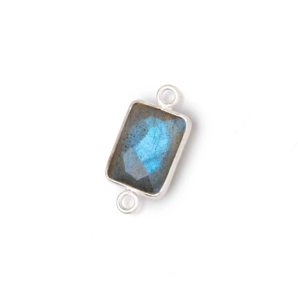 12x9mm Silver Bezel Labradorite Faceted Rectangle with Blue Flash 1 Connector - Beadsofcambay.com