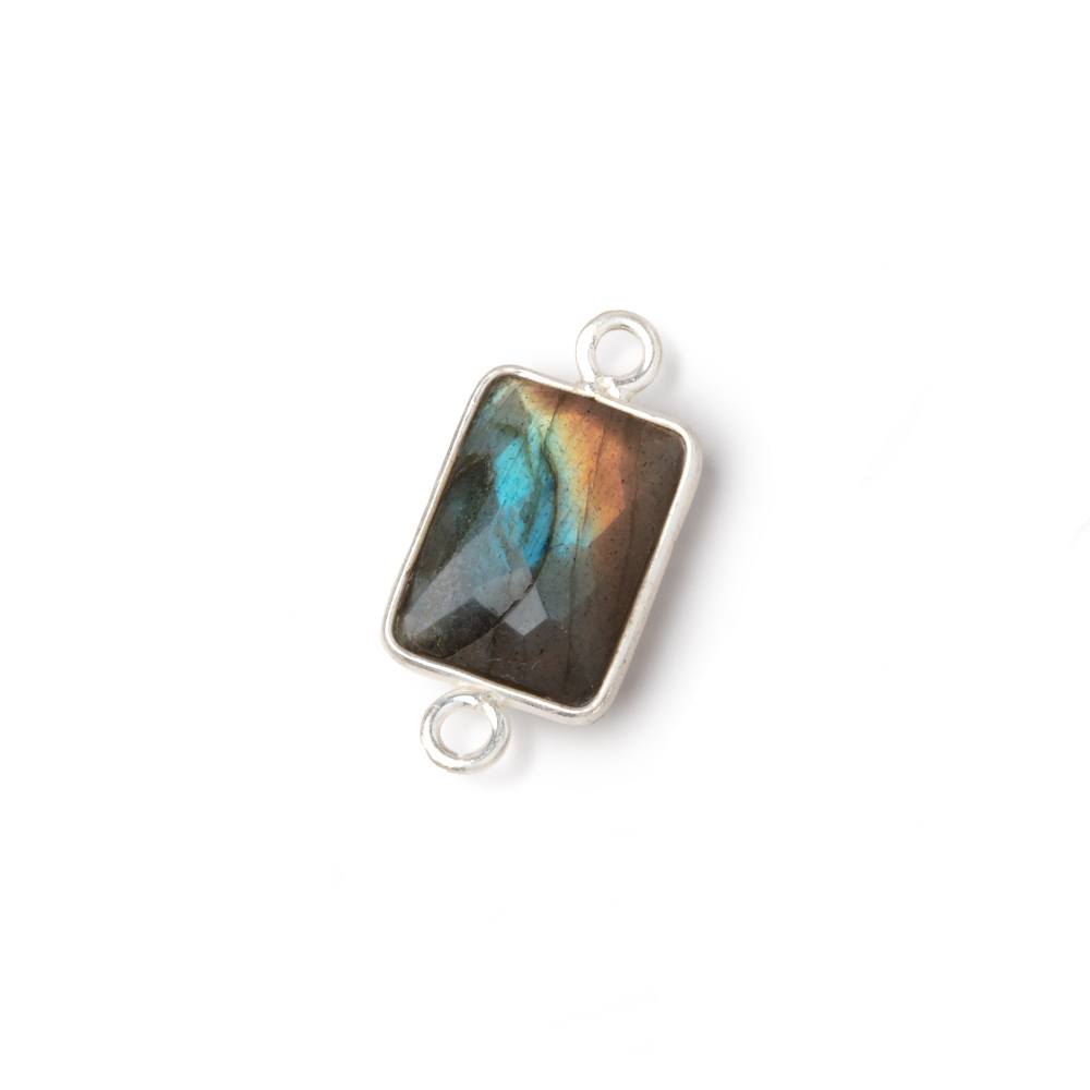 12x9mm Silver Bezel Labradorite Faceted Rectangle with Multi Flash 1 Connector - Beadsofcambay.com