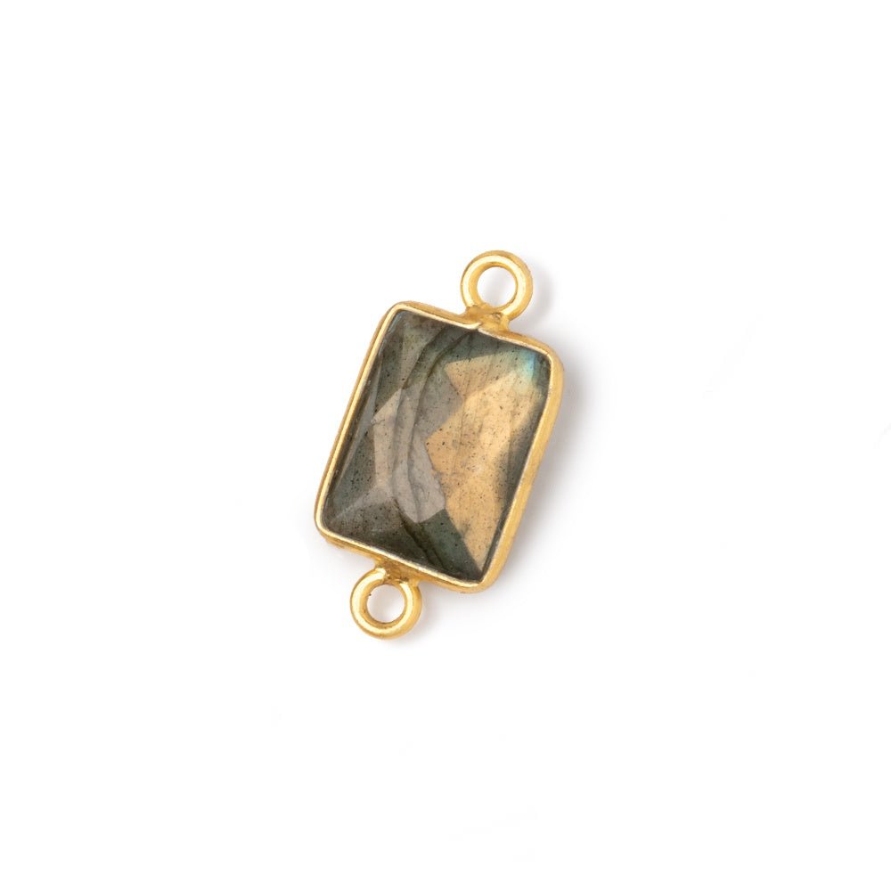 12x9mm Vermeil Bezel Labradorite Faceted Rectangle with Multi Flash 1 Connector - Beadsofcambay.com