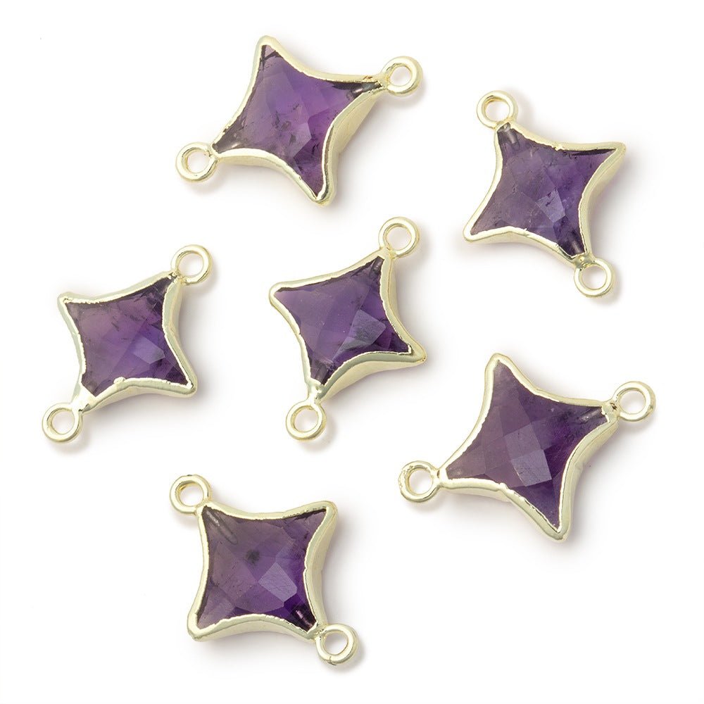13 - 14mm Gold Leaf Amethyst 4 Point Star Focal 2 Ring Connector - Beadsofcambay.com