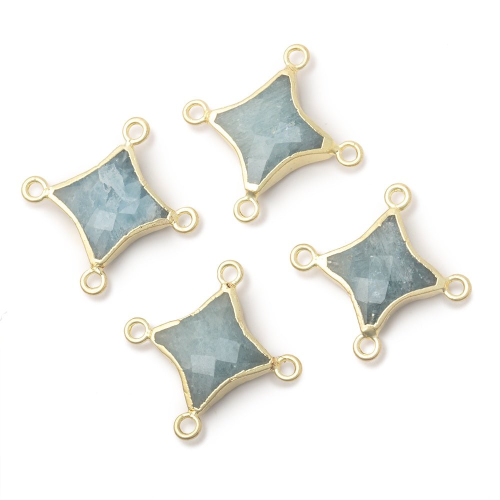13 - 14mm Gold Leafed Aquamarine 4 Point Star Focal 4 Ring Connector - Beadsofcambay.com