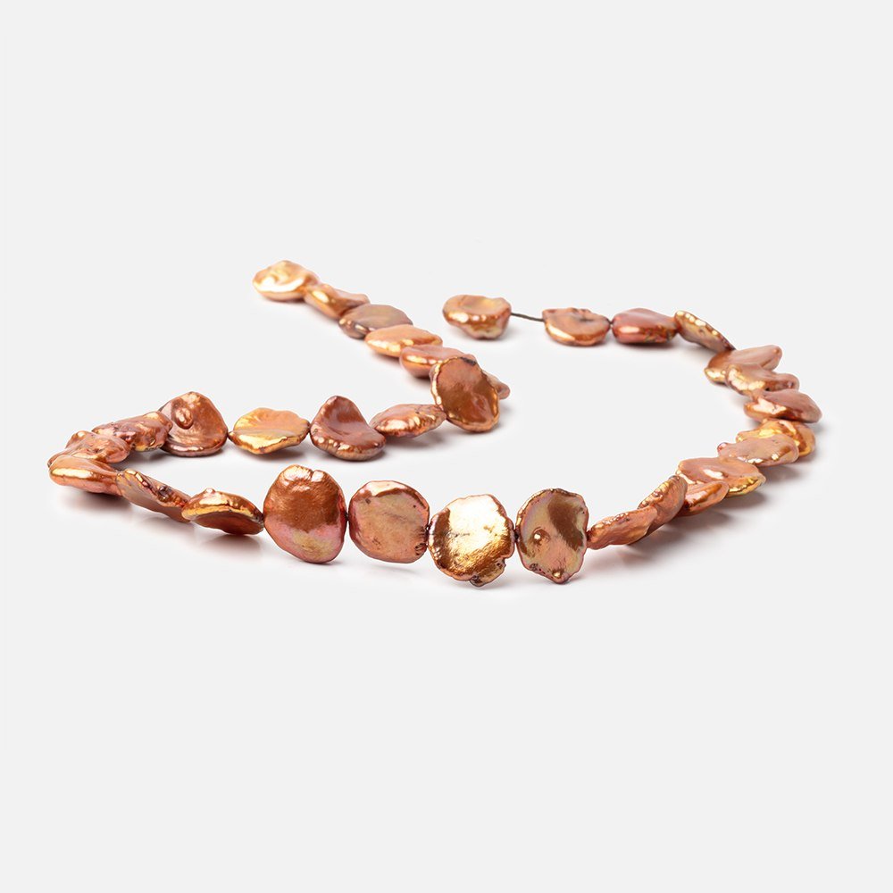 13 - 16mm Burnt Orange Keshi Freshwater Pearls 15 inch 33 Beads AA - Beadsofcambay.com