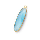 31x9mm Vermeil Bezel Santorini Blue Chalcedony Elongated Oval 1 Pendant - BeadsofCambay.com