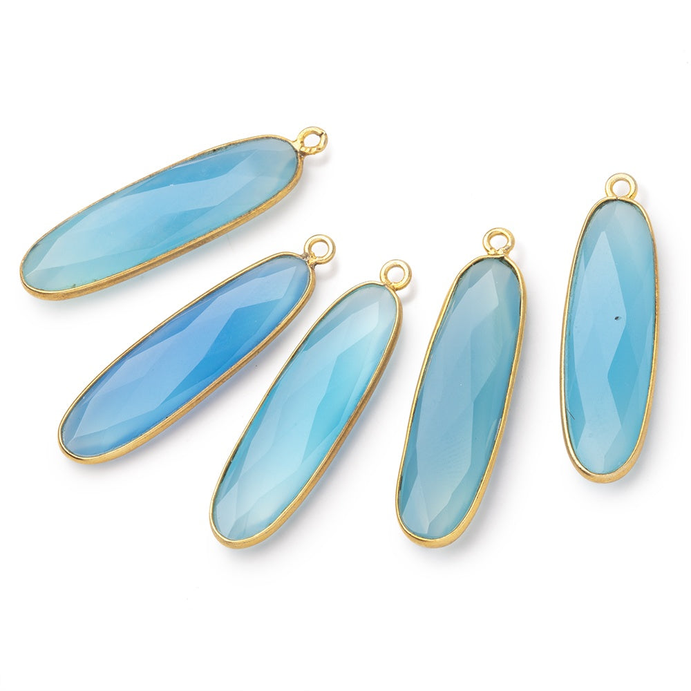 31x9mm Vermeil Bezel Santorini Blue Chalcedony Elongated Oval 1 Pendant - BeadsofCambay.com