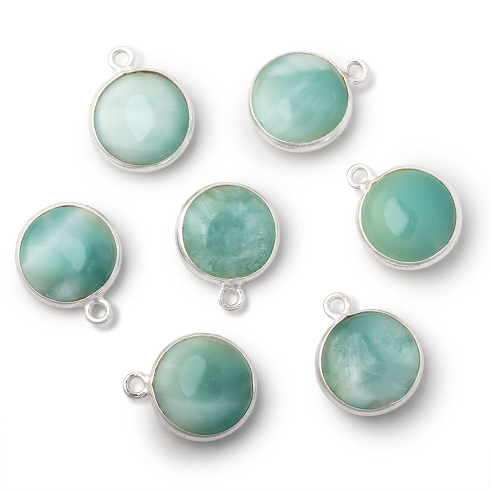 13mm .925 Silver Bezel Set Russian Angelite Plain Coin Pendant 1 piece - Beadsofcambay.com