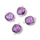 13mm Sterling Silver Bezel Amethyst Faceted Cushion Connector 1 piece - Beadsofcambay.com
