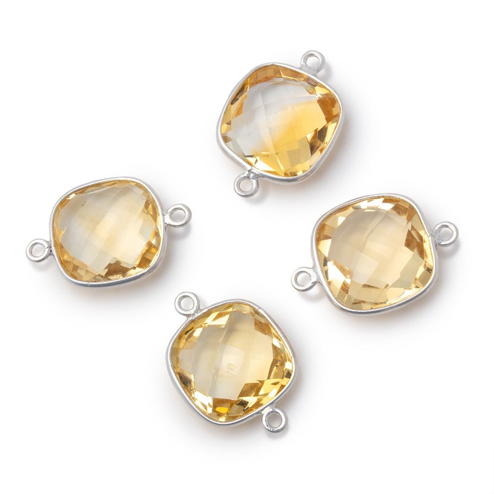 13mm Sterling Silver Bezel Citrine Faceted Cushion Connector 1 piece - Beadsofcambay.com