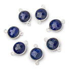 13mm Sterling Silver Bezel Lapis Lazuli Faceted Coin Connector 1 piece - Beadsofcambay.com