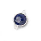 13mm Sterling Silver Bezel Lapis Lazuli Faceted Coin Connector 1 piece - Beadsofcambay.com