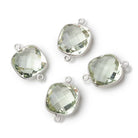 13mm Sterling Silver Bezel Prasiolite Faceted Cushion Connector 1 piece - Beadsofcambay.com