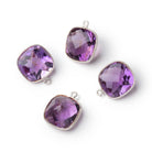 13mm Sterling Silver Textured Bezel Amethyst Pavilion Faceted Cushion 1 Pendant - Beadsofcambay.com