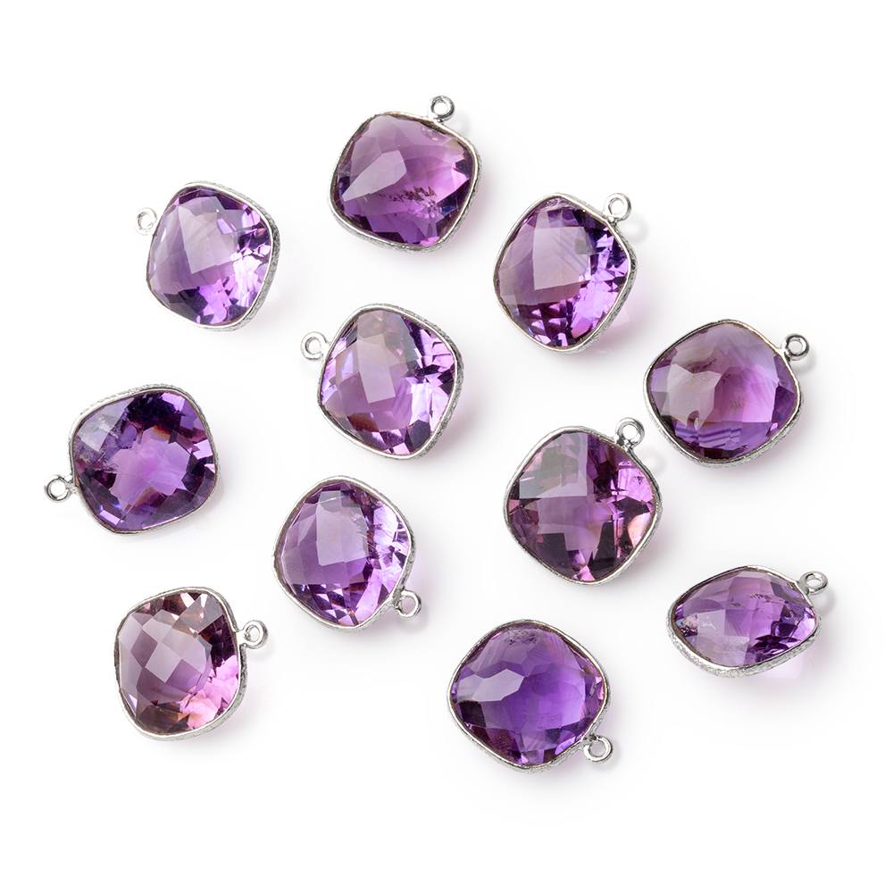 13mm Sterling Silver Textured Bezel Amethyst Pavilion Faceted Cushion 1 Pendant - Beadsofcambay.com