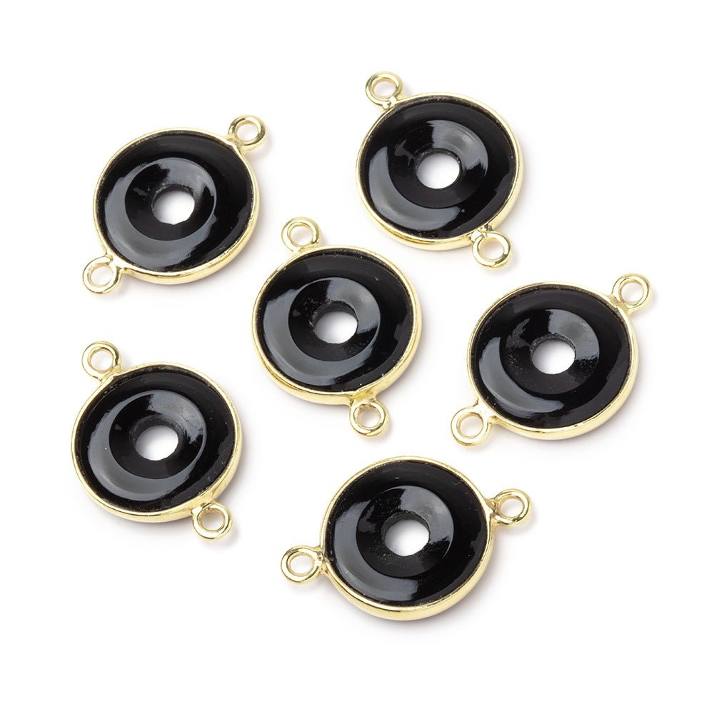 13mm Vermeil Bezel Black Onyx Coin with Void Connector 1 piece - Beadsofcambay.com