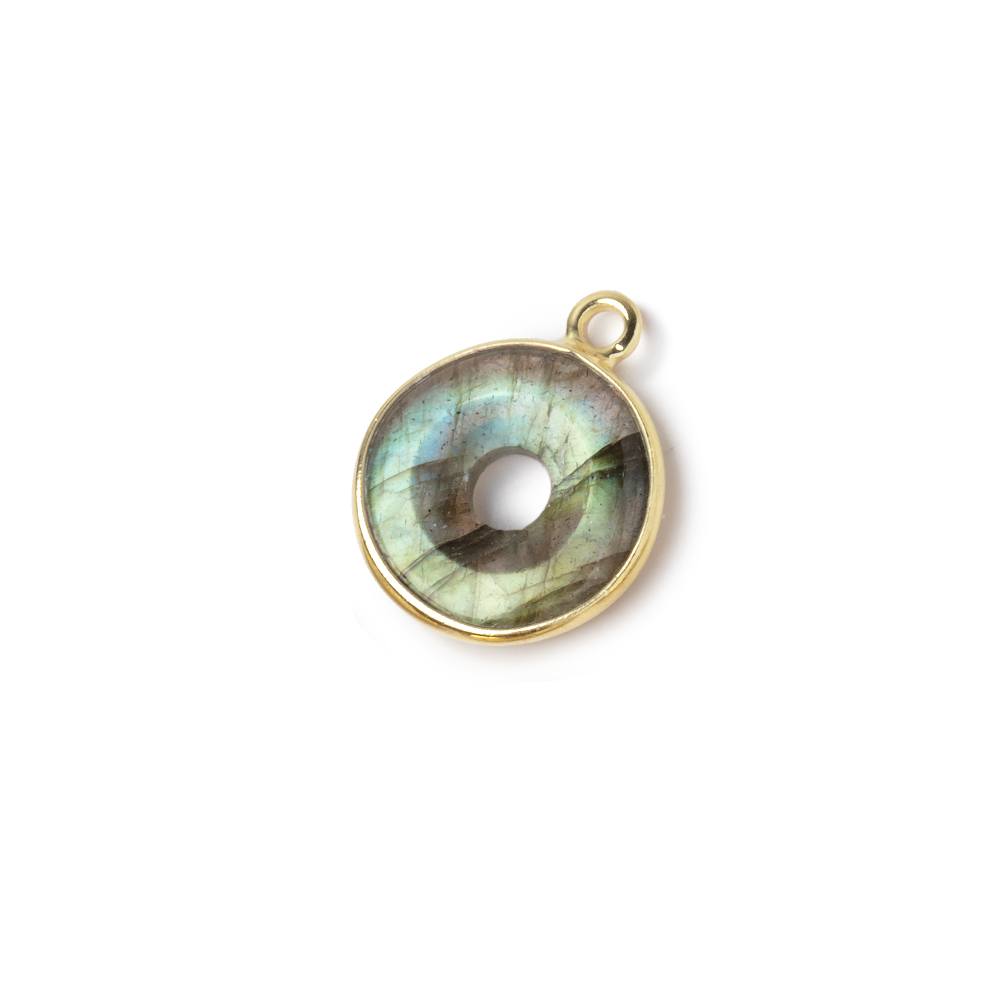 13mm Vermeil Bezel Labradorite Coin with Void Pendant 1 piece - Beadsofcambay.com