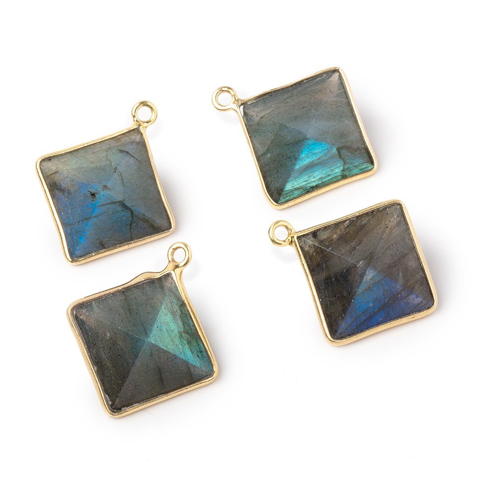 13mm Vermeil Bezel Labradorite Diamond Shape Pendant 1 piece - Beadsofcambay.com