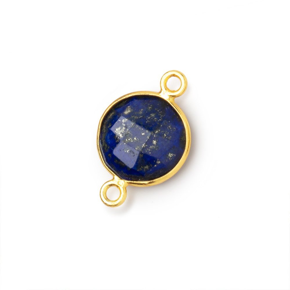 13mm Vermeil Bezel Lapis Lazuli Faceted Coin Connector 1 piece - Beadsofcambay.com