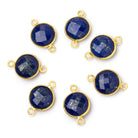 13mm Vermeil Bezel Lapis Lazuli Faceted Coin Connector 1 piece - Beadsofcambay.com