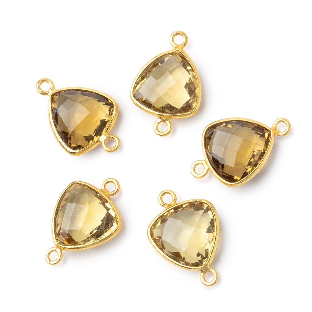 13mm Vermeil Bezel Light Whiskey Quartz Faceted Triangle 1 Connector - Beadsofcambay.com