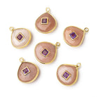 13mm Vermeil Bezel Peach Moonstone Heart with Bezel Amethyst Inlay 1 Pendant - Beadsofcambay.com