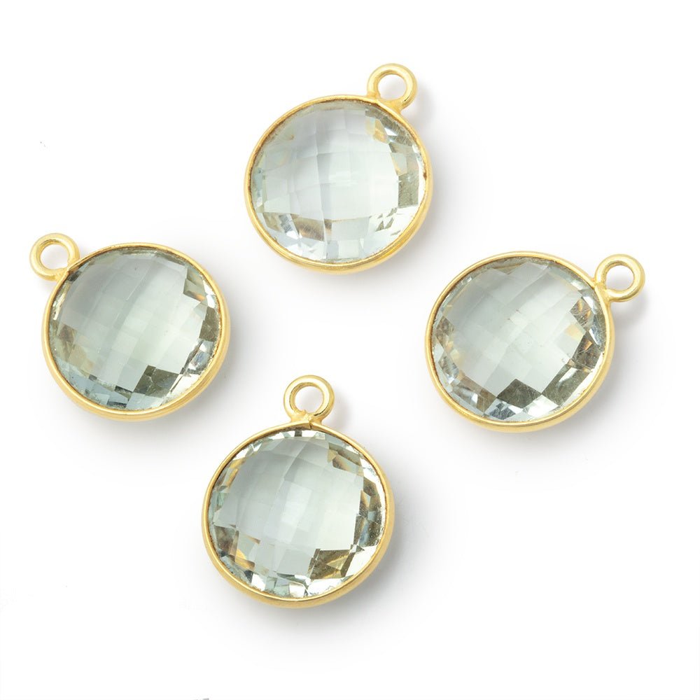 13mm Vermeil Bezel Prasiolite Faceted Coin Pendant 1 piece - Beadsofcambay.com