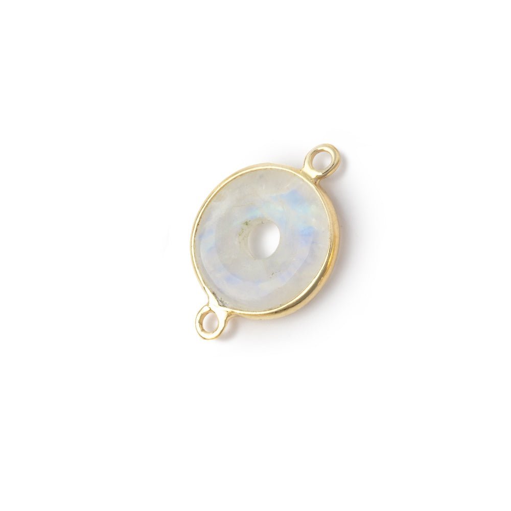 13mm Vermeil Bezel Rainbow Moonstone Coin with Void Connector 1 piece - Beadsofcambay.com