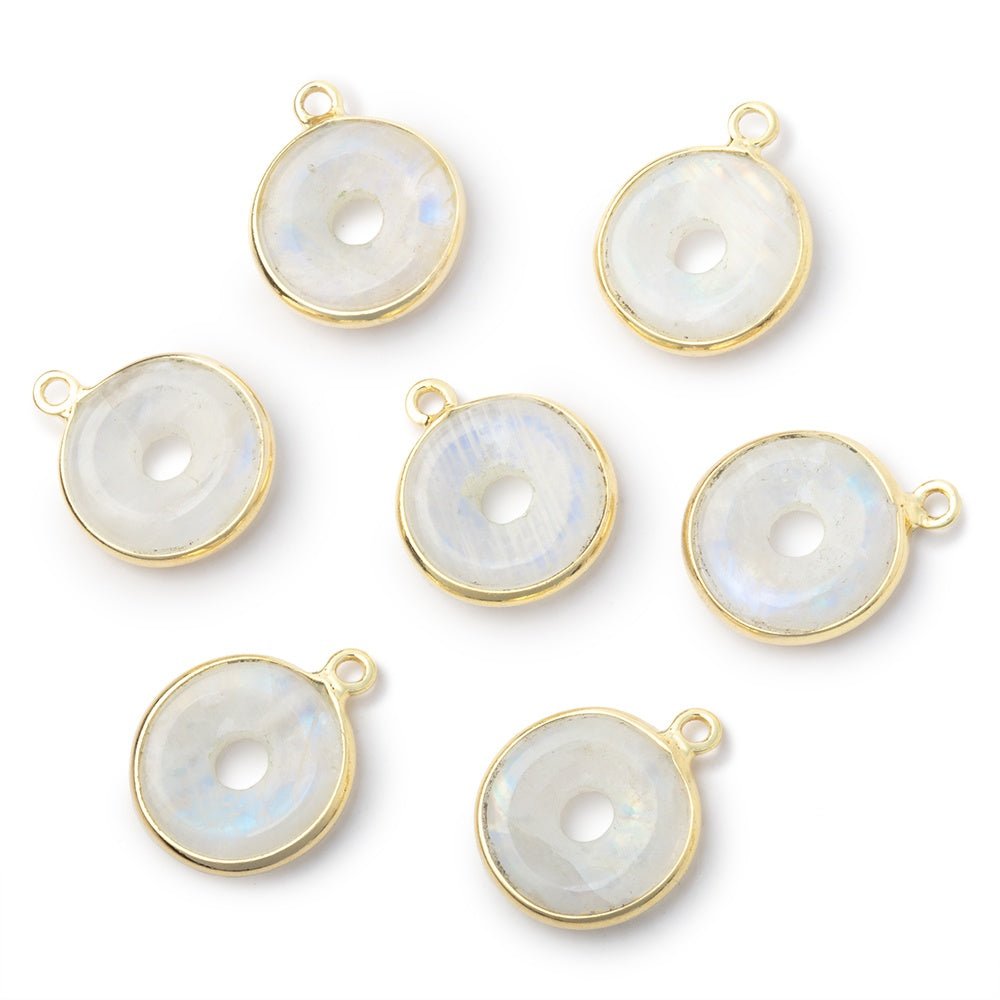 13mm Vermeil Bezel Rainbow Moonstone Coin with Void Pendant 1 piece - Beadsofcambay.com
