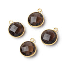 13mm Vermeil Bezel Smoky Quartz Faceted Coin Pendant 1 piece - Beadsofcambay.com