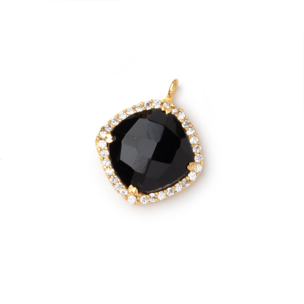 13mm Vermeil CZ Bezel Black Chalcedony Faceted Cushion Pendant 1 Focal - Beadsofcambay.com