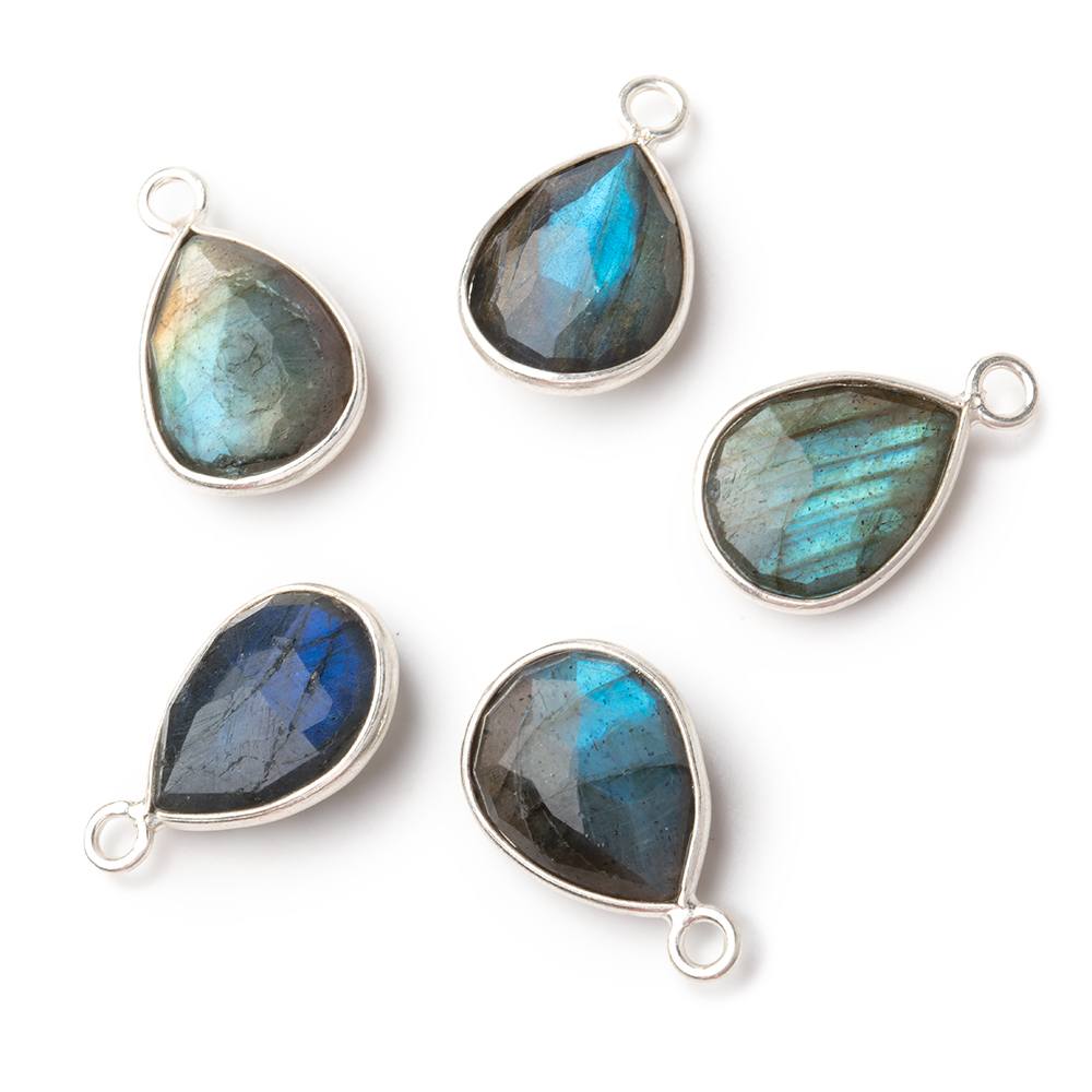 13x10mm Sterling Silver Bezel Labradorite Faceted Pear 1 Pendant - Beadsofcambay.com