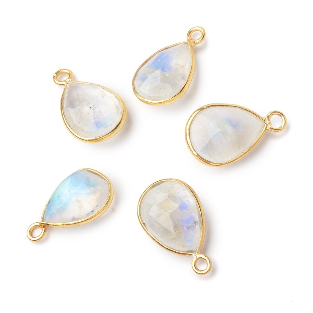 13x10mm Vermeil Bezel Rainbow Moonstone Faceted Pear 1 Pendant - Beadsofcambay.com