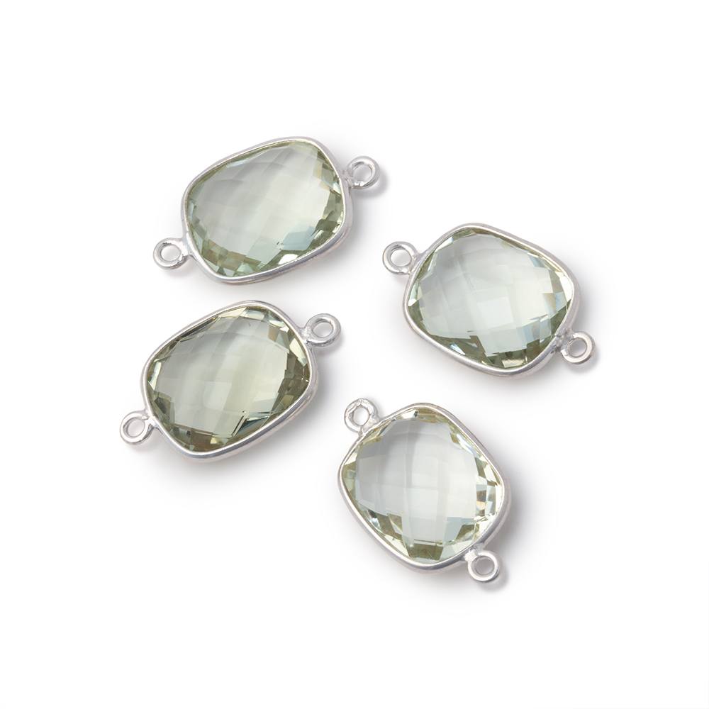 13x11mm Sterling Silver Bezel Prasiolite Faceted Rectangle Connector 1 piece - Beadsofcambay.com