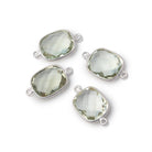 13x11mm Sterling Silver Bezel Prasiolite Faceted Rectangle Connector 1 piece - Beadsofcambay.com