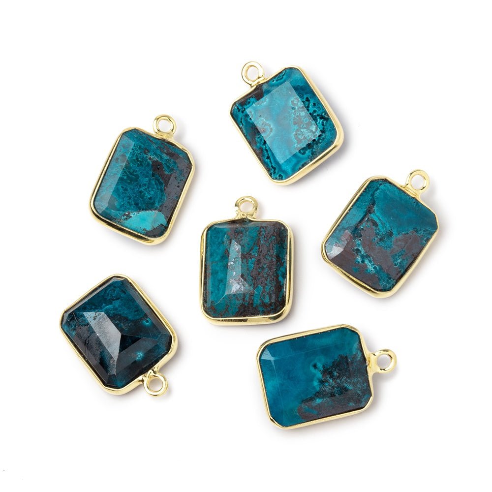 13x11mm Vermeil Bezel Chrysocolla Rectangle Pendant 1 piece - Beadsofcambay.com