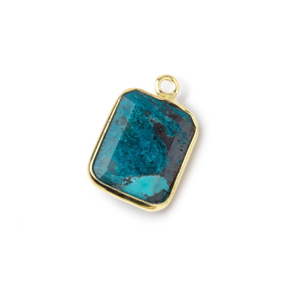 13x11mm Vermeil Bezel Chrysocolla Rectangle Pendant 1 piece - Beadsofcambay.com