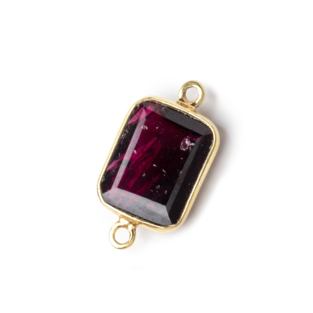 13x11mm Vermeil Bezel Garnet Rectangle Connector 1 piece - Beadsofcambay.com