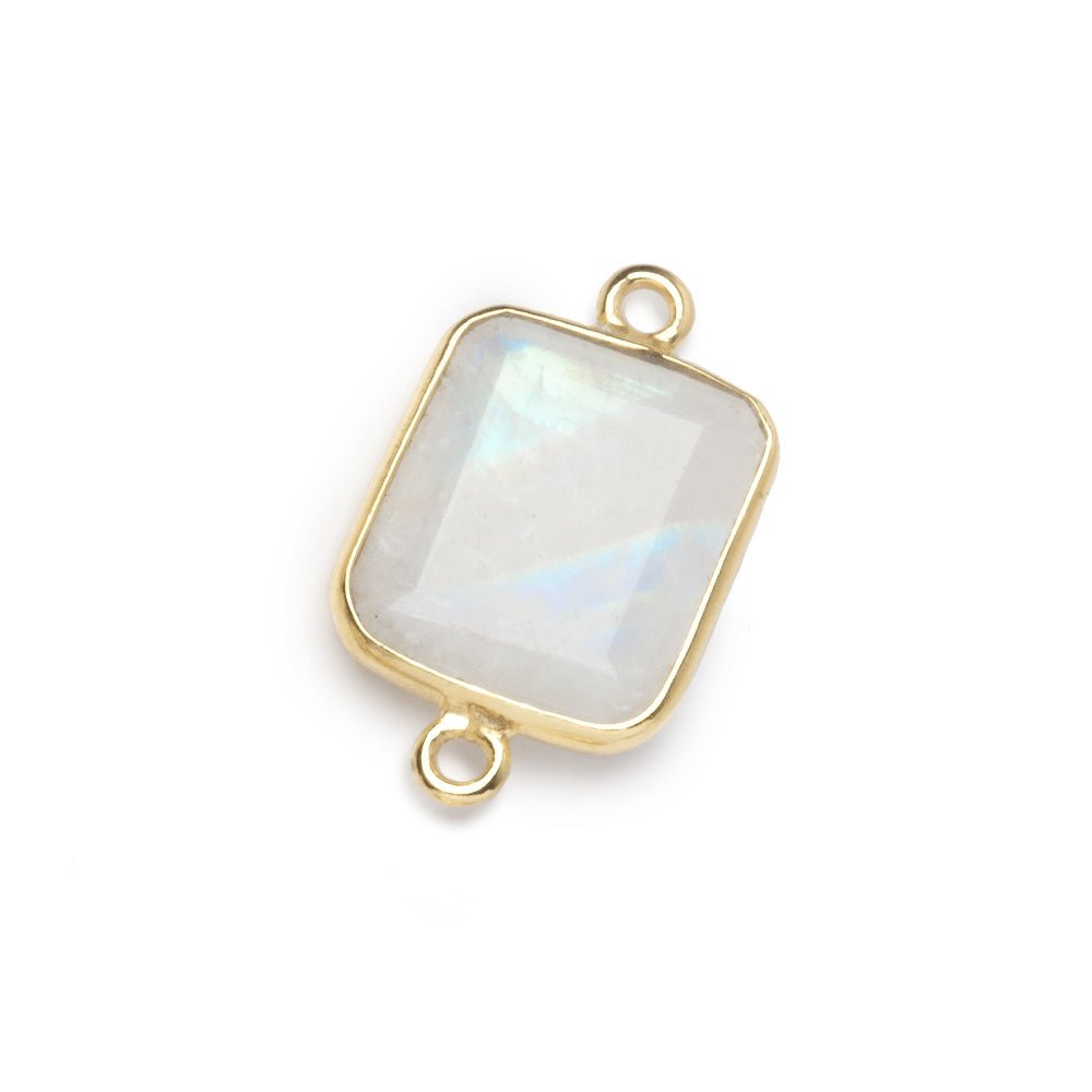 13x11mm Vermeil Bezel Rainbow Moonstone Rectangle Connector 1 piece - Beadsofcambay.com