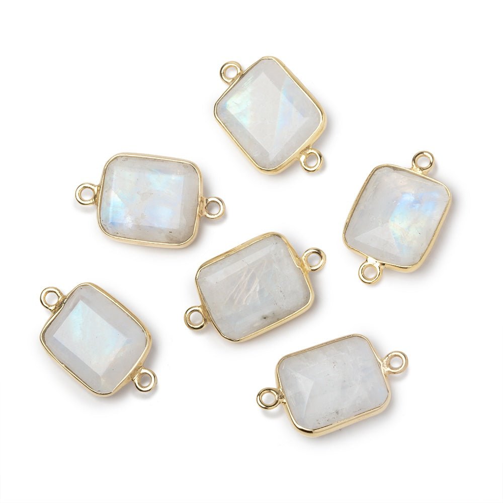 13x11mm Vermeil Bezel Rainbow Moonstone Rectangle Connector 1 piece - Beadsofcambay.com