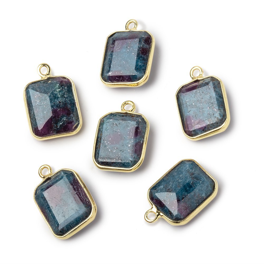 13x11mm Vermeil Bezel Ruby in Kyanite Rectangle Pendant 1 piece - Beadsofcambay.com