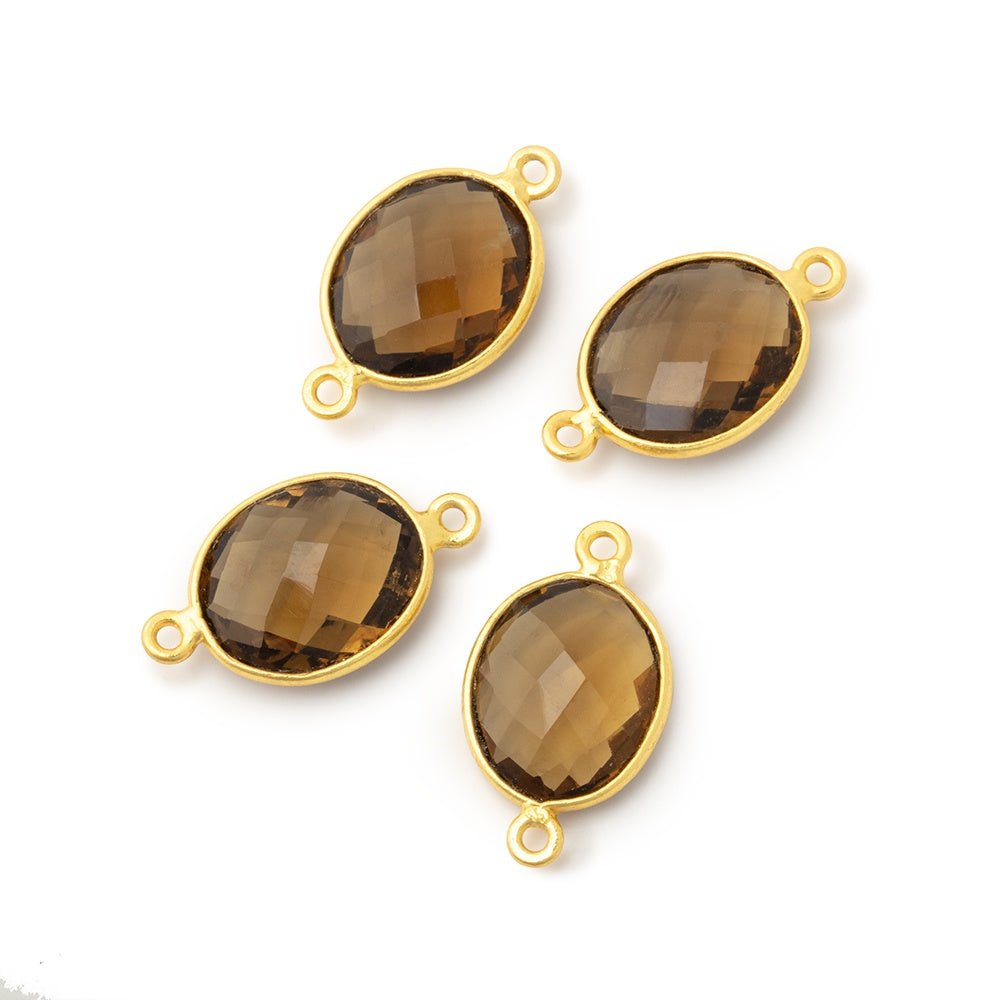 13x11mm Vermeil Bezel Whiskey Quartz Faceted Oval Connector 1 focal piece - Beadsofcambay.com