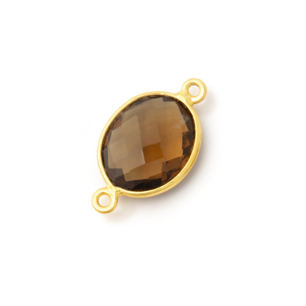 13x11mm Vermeil Bezel Whiskey Quartz Faceted Oval Connector 1 focal piece - Beadsofcambay.com