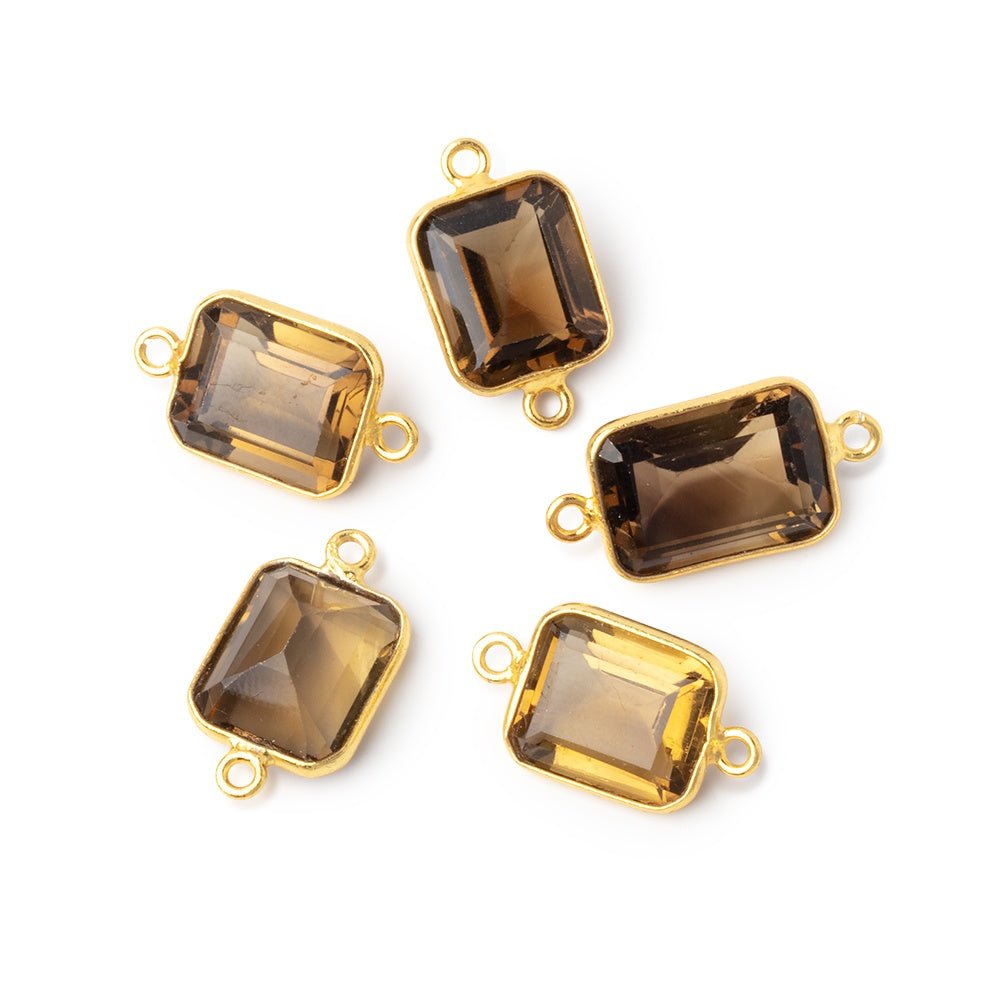 13x11mm Vermeil Bezel Whiskey Quartz Rectangle Connector 1 piece - Beadsofcambay.com