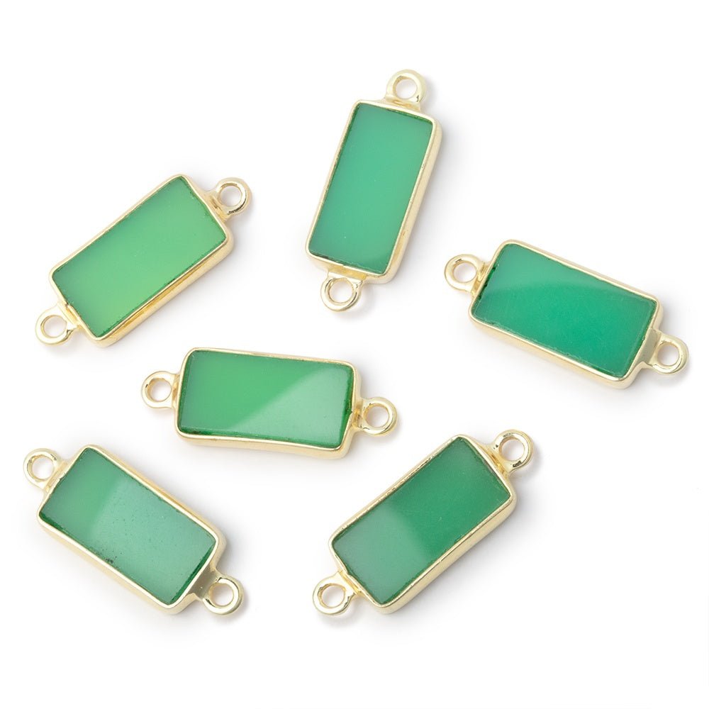 13x7mm Vermeil Bezel Green Chalcedony Flat Rectangle 1 Connector - Beadsofcambay.com