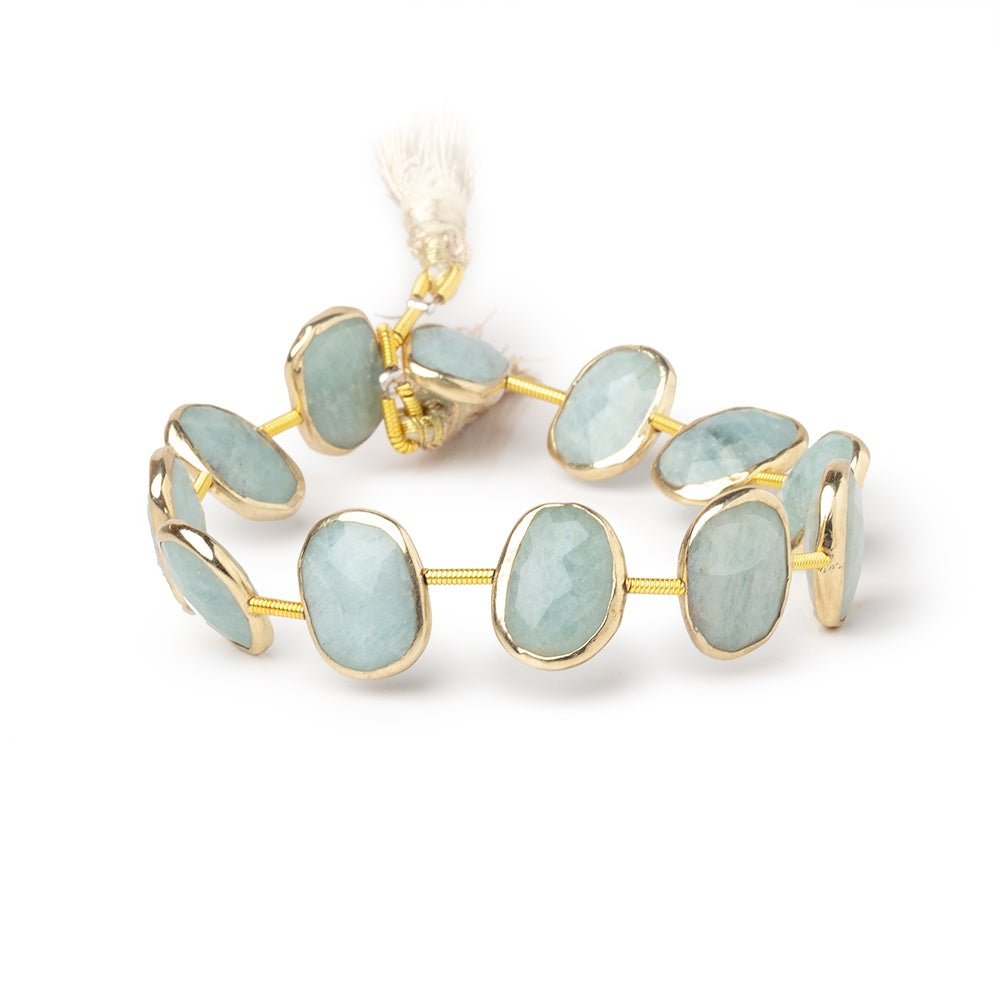 13x9 - 13x11mm Vermeil Bezel Aquamarine Faceted Nugget Strand 12 Beads - Beadsofcambay.com