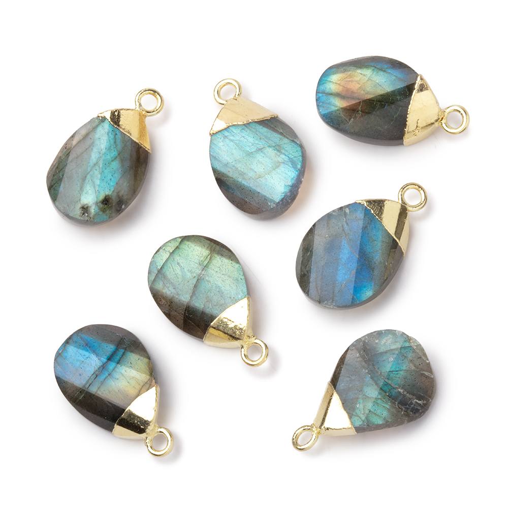 13x9mm Gold Leafed Labradorite Step Faceted Twisted Pear 1 Focal Pendant - Beadsofcambay.com