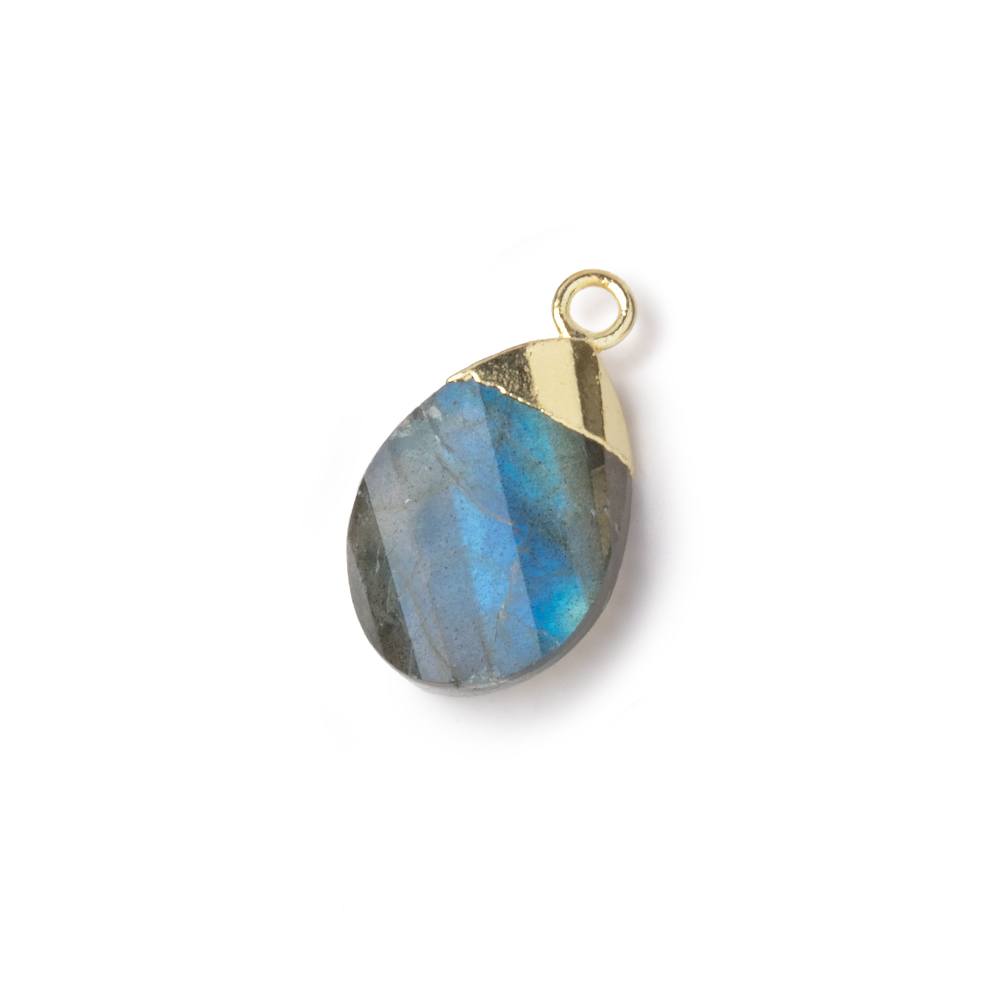 13x9mm Gold Leafed Labradorite Step Faceted Twisted Pear 1 Focal Pendant - Beadsofcambay.com