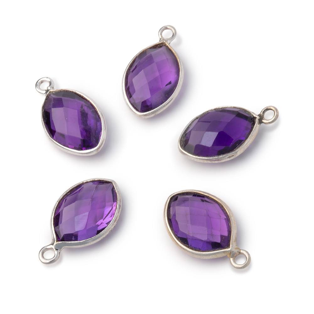 13x9mm Sterling Silver Bezel Amethyst Faceted Marquise 1 Pendant - Beadsofcambay.com